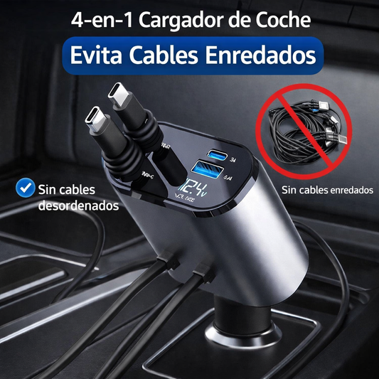 🔌 Cargador Inteligente 4 en 1 para Carro – Carga Rápida PD